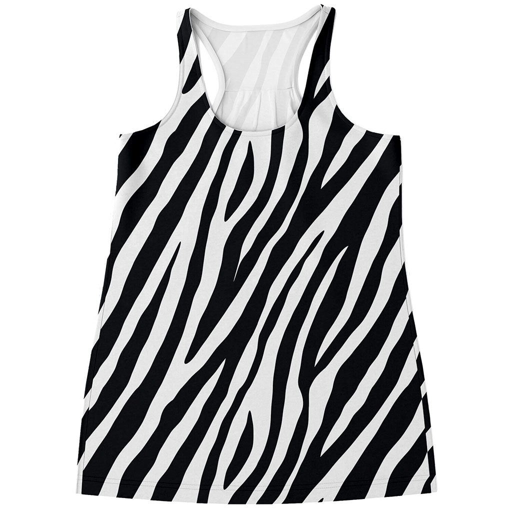 Black White Zebra Pattern Print Women's Racerback Tank Top