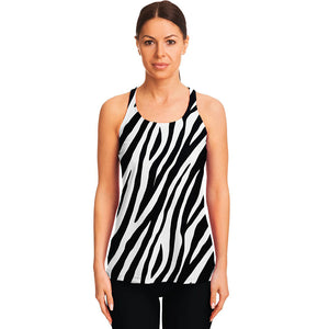 Black White Zebra Pattern Print Women's Racerback Tank Top