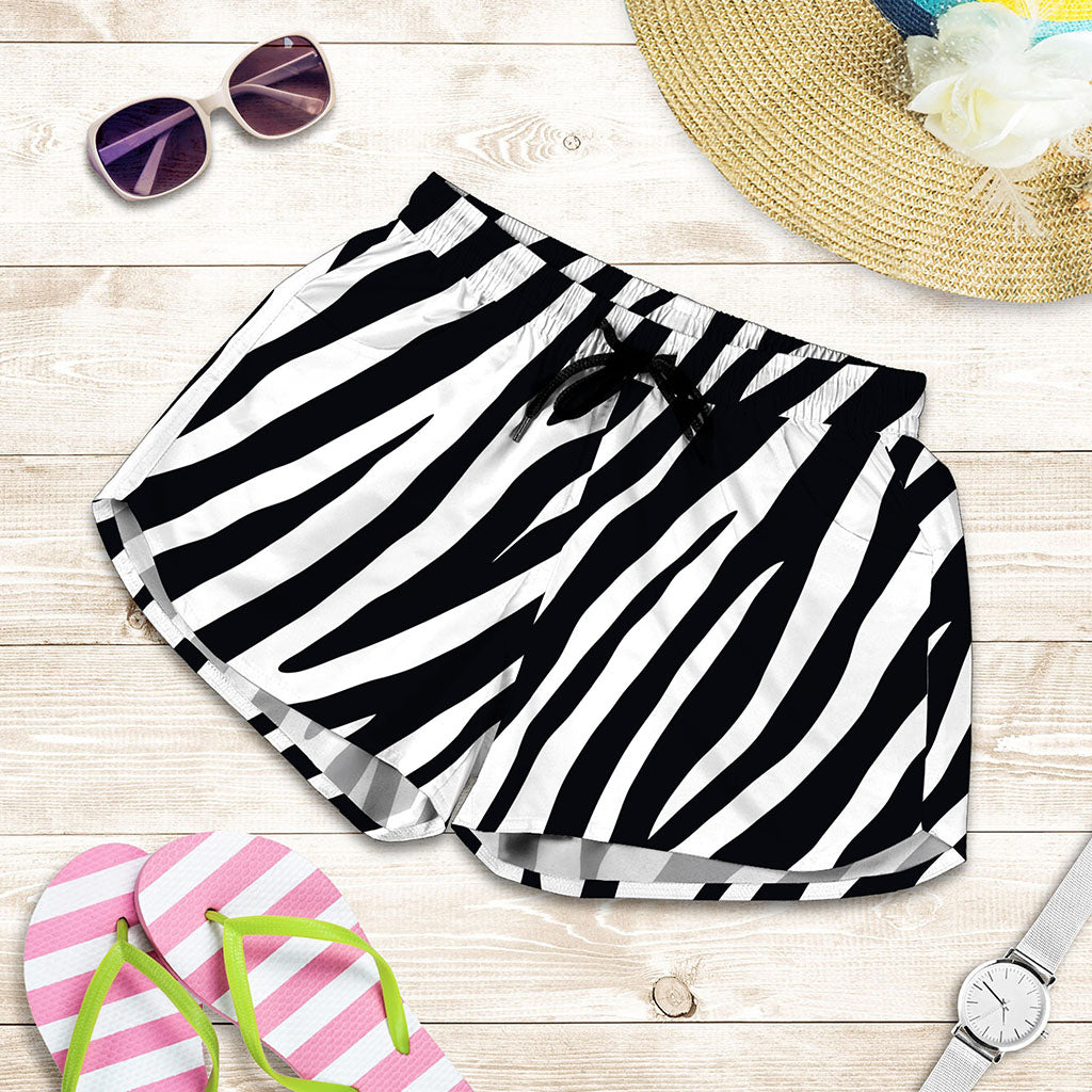 Black White Zebra Pattern Print Women's Shorts