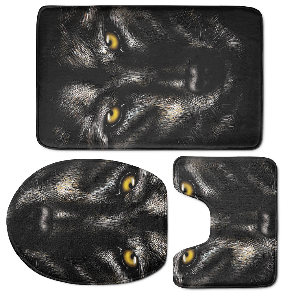 Black Wolf Portrait Print 3 Piece Bath Mat Set