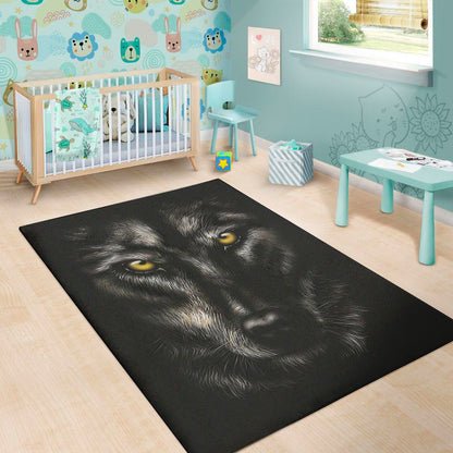 Black Wolf Portrait Print Area Rug