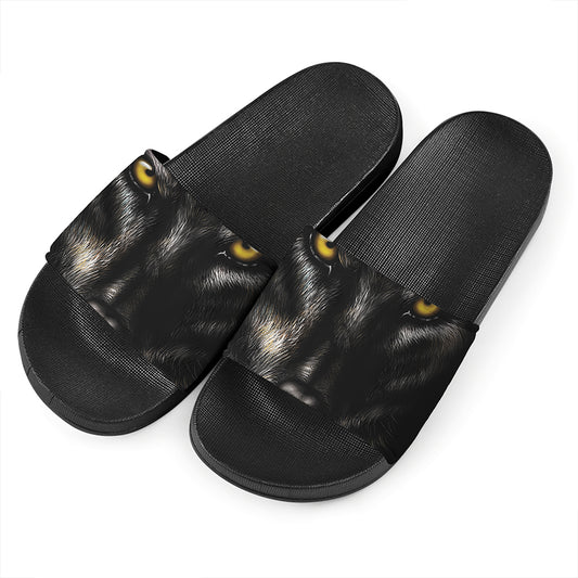 Black Wolf Portrait Print Black Slide Sandals