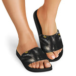 Black Wolf Portrait Print Black Slide Sandals