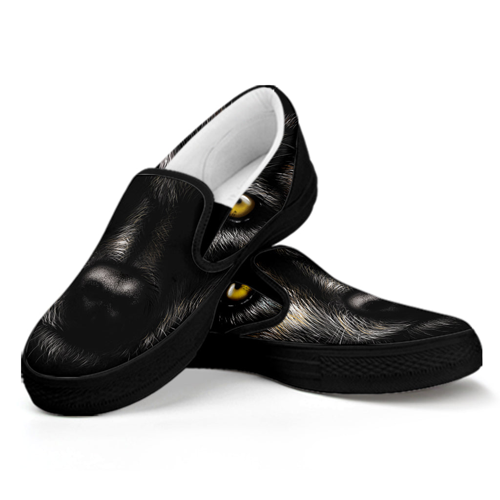 Black Wolf Portrait Print Black Slip On Shoes