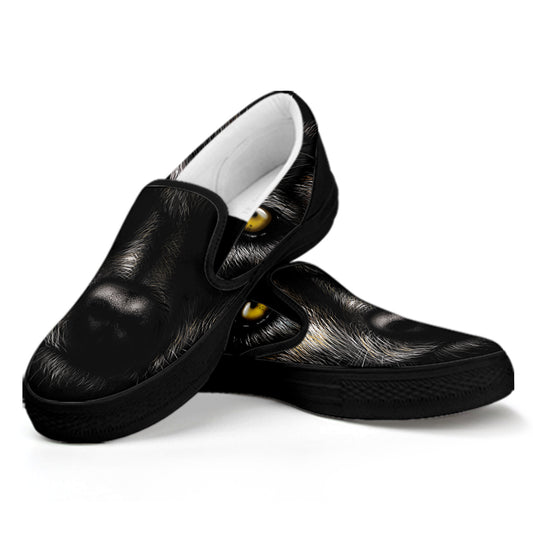 Black Wolf Portrait Print Black Slip On Shoes