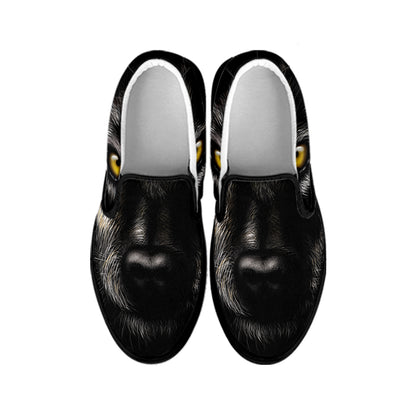 Black Wolf Portrait Print Black Slip On Shoes