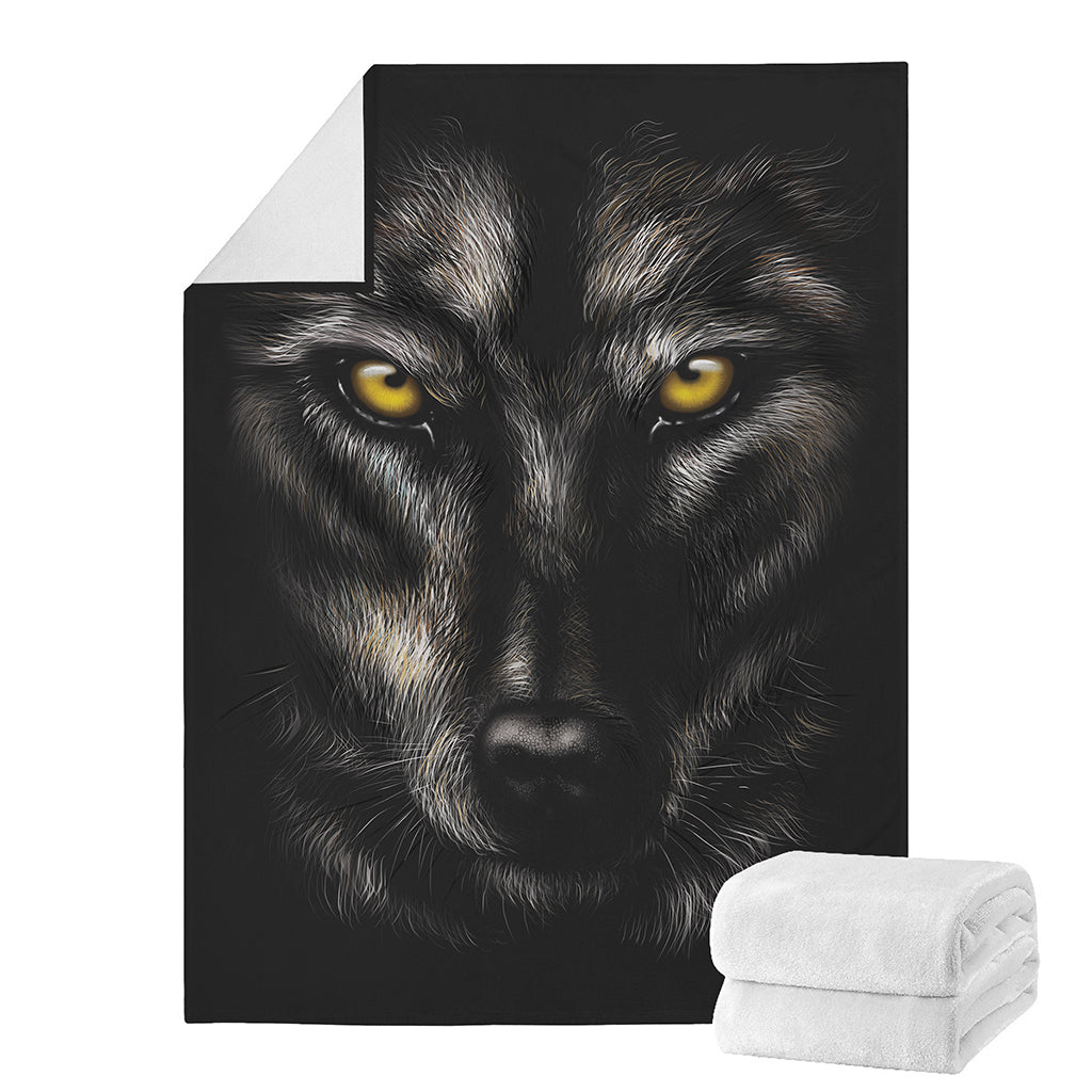 Black Wolf Portrait Print Blanket