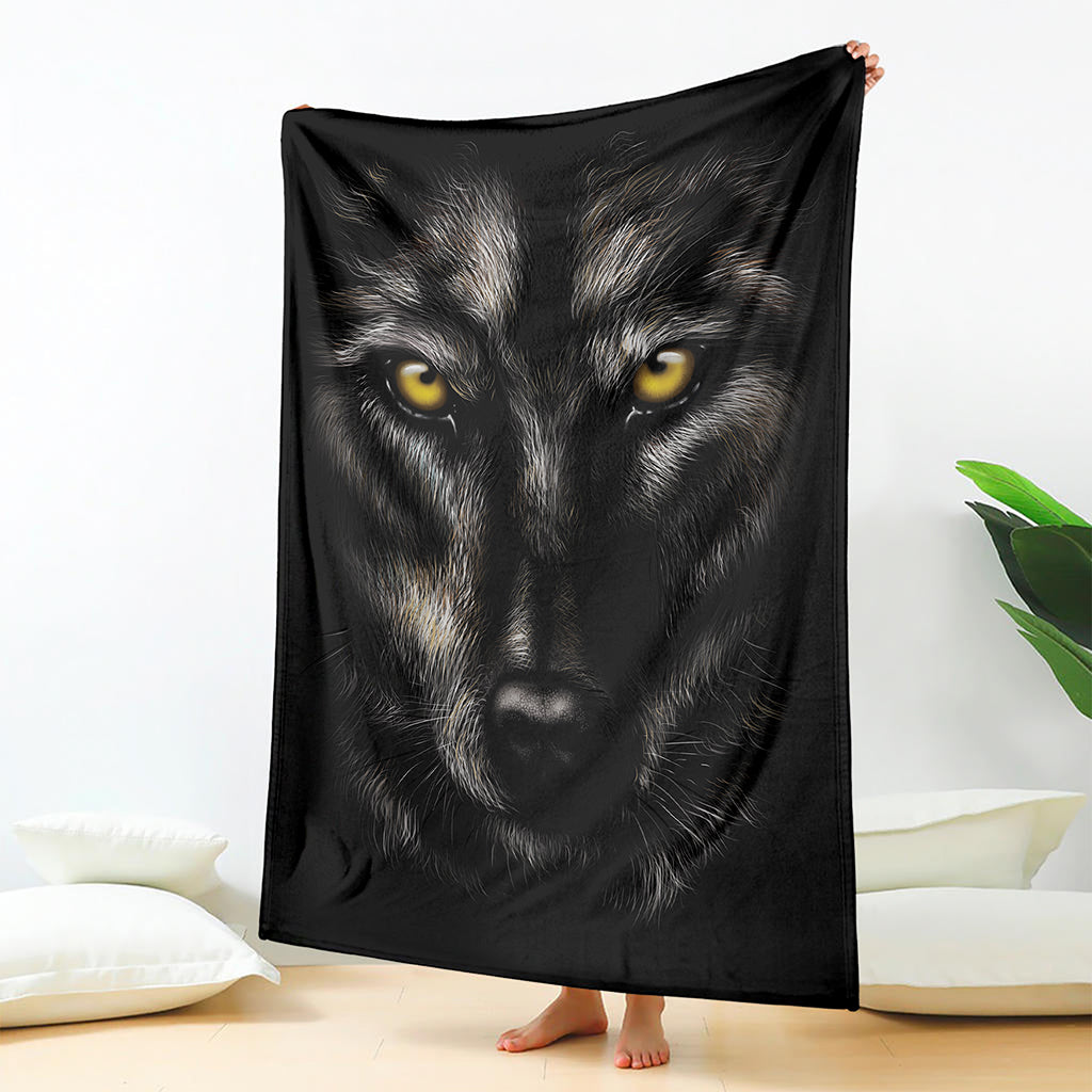 Black Wolf Portrait Print Blanket