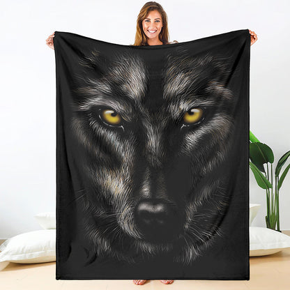 Black Wolf Portrait Print Blanket