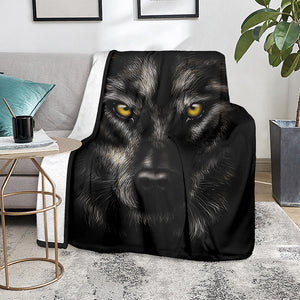 Black Wolf Portrait Print Blanket