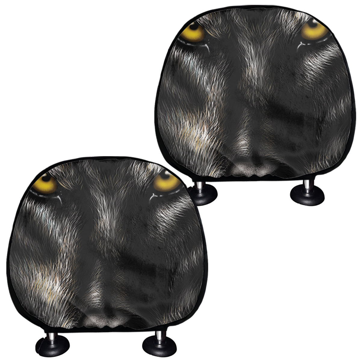 Black Wolf Portrait Print Car Headrest Covers