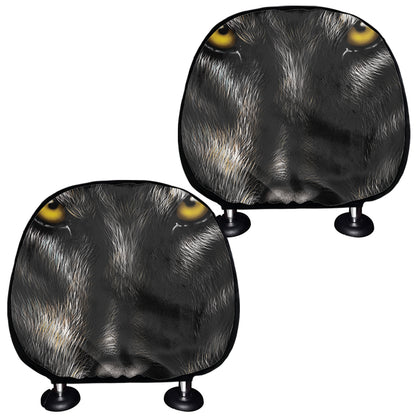 Black Wolf Portrait Print Car Headrest Covers