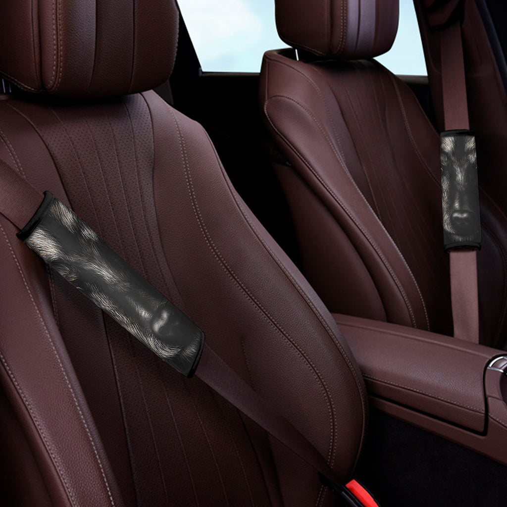 Black Wolf Portrait Print Car Seat Belt Covers