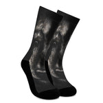 Black Wolf Portrait Print Crew Socks