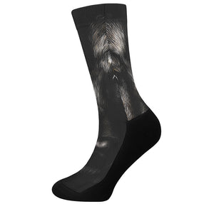 Black Wolf Portrait Print Crew Socks