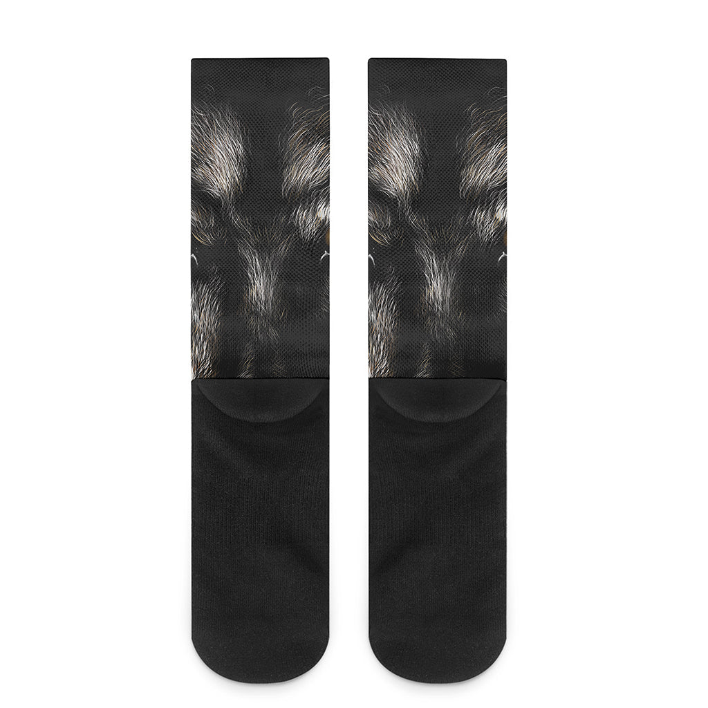 Black Wolf Portrait Print Crew Socks