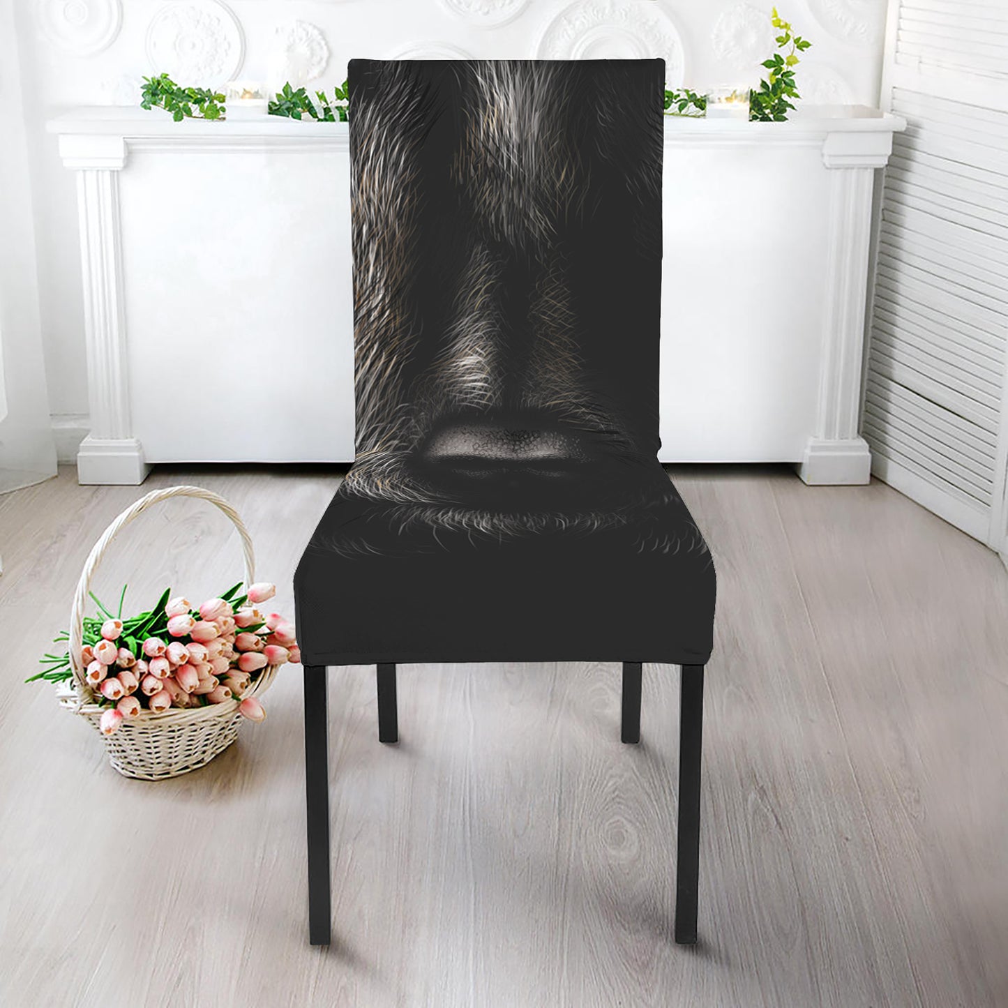 Black Wolf Portrait Print Dining Chair Slipcover