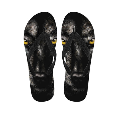 Black Wolf Portrait Print Flip Flops