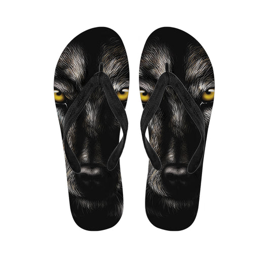 Black Wolf Portrait Print Flip Flops