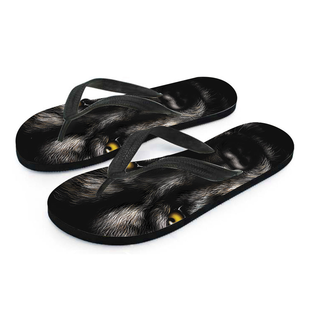 Black Wolf Portrait Print Flip Flops
