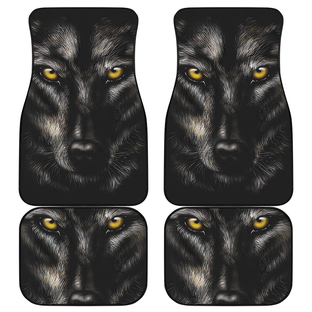 Black Wolf Portrait Print Front and Back Car Floor Mats