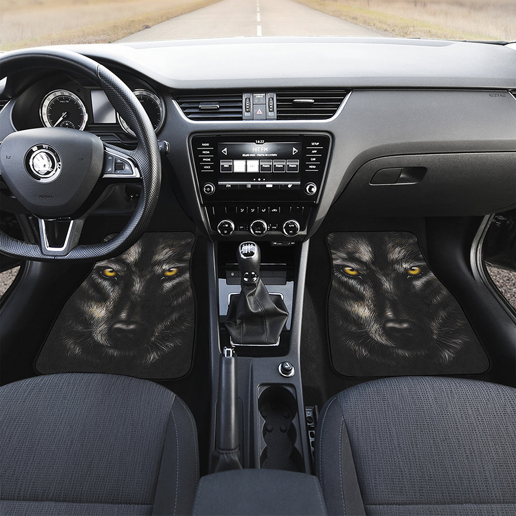Black Wolf Portrait Print Front and Back Car Floor Mats