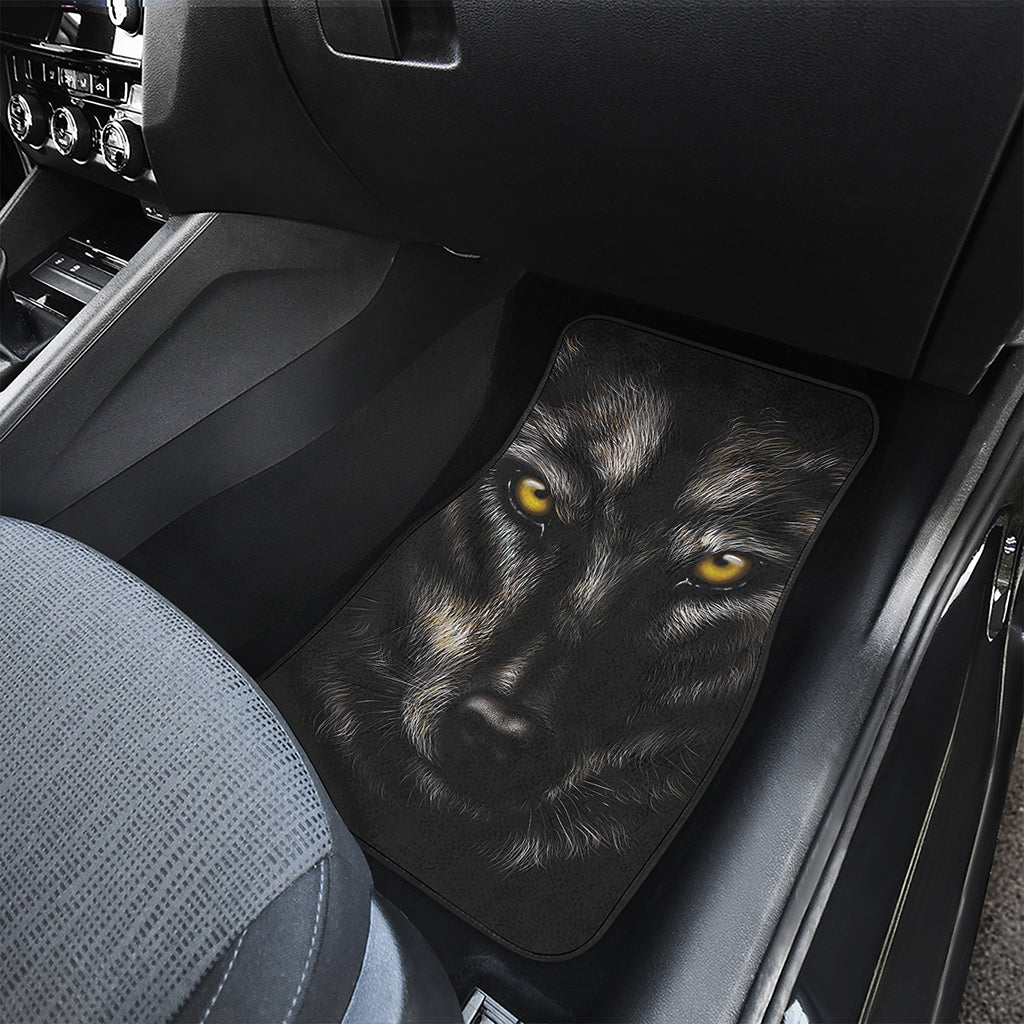 Black Wolf Portrait Print Front and Back Car Floor Mats