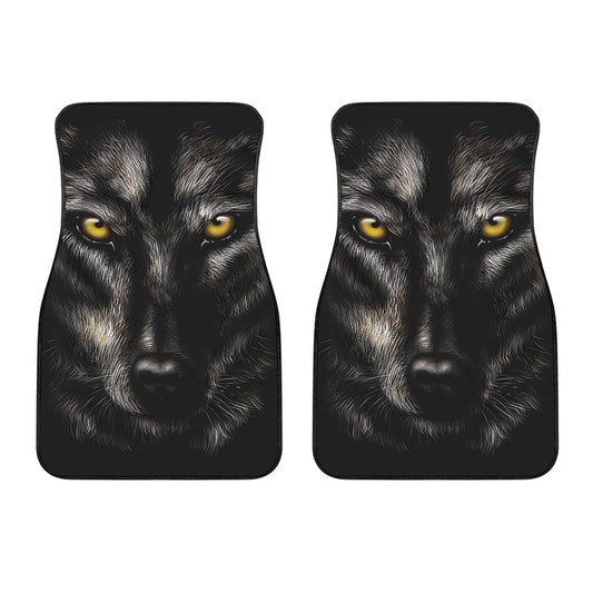 Black Wolf Portrait Print Front Car Floor Mats