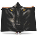 Black Wolf Portrait Print Hooded Blanket