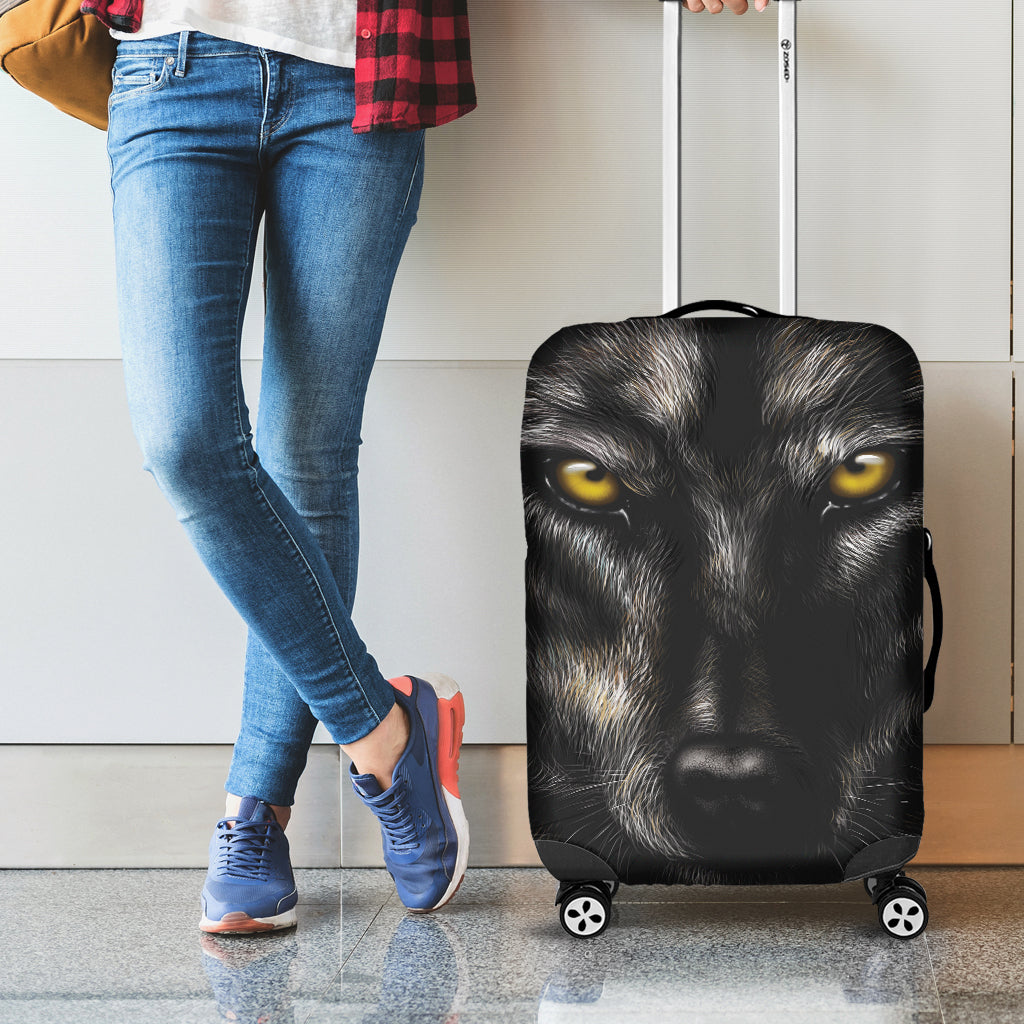 Black Wolf Portrait Print Luggage Cover