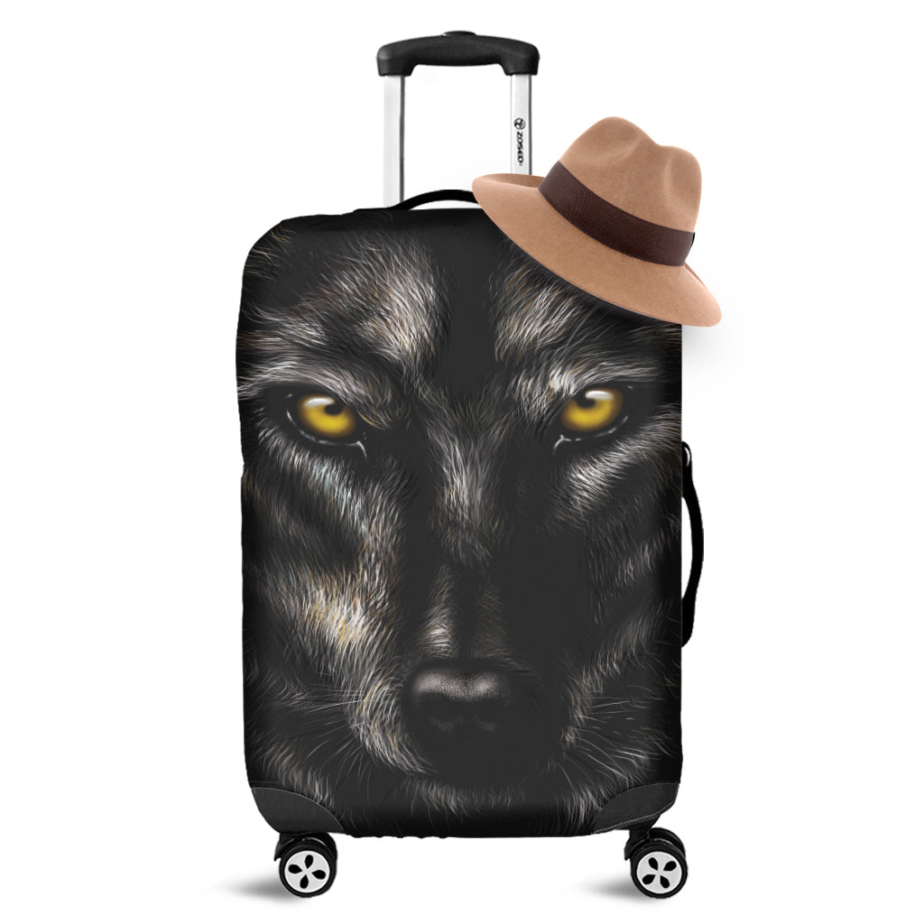 Black Wolf Portrait Print Luggage Cover
