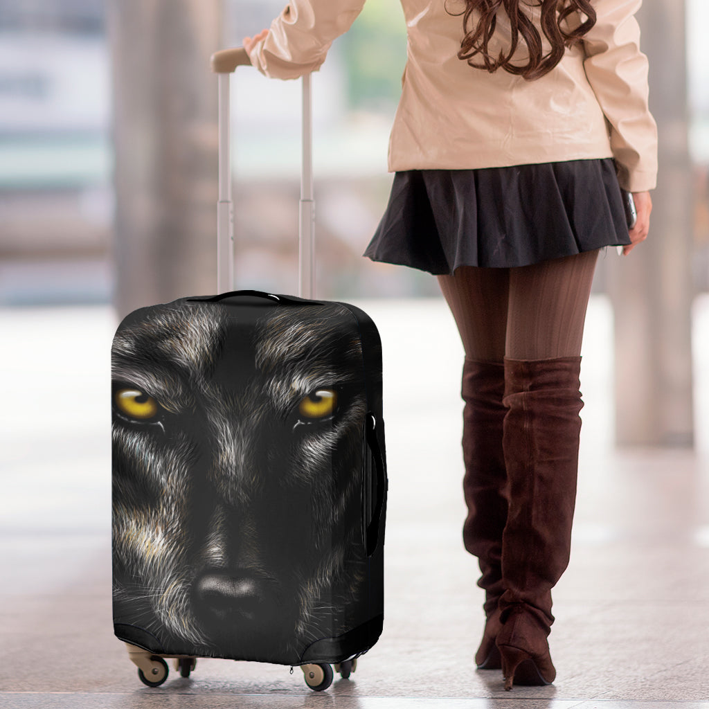 Black Wolf Portrait Print Luggage Cover