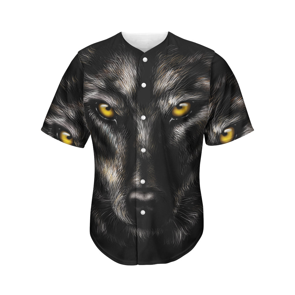 Black Wolf Portrait Print Men's Baseball Jersey