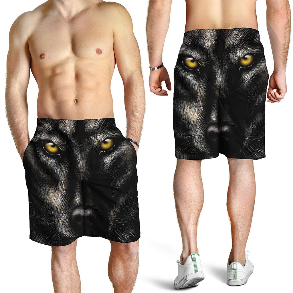Black Wolf Portrait Print Men's Shorts