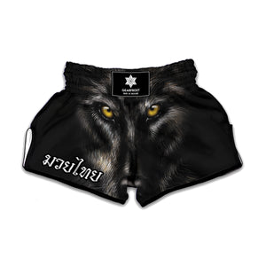 Black Wolf Portrait Print Muay Thai Boxing Shorts