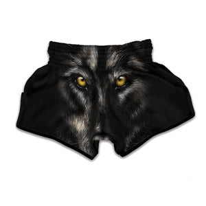 Black Wolf Portrait Print Muay Thai Boxing Shorts