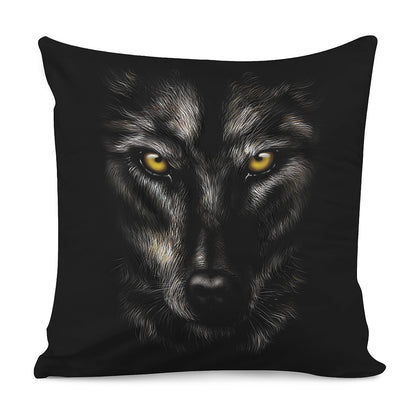 Black Wolf Portrait Print Pillow Cover