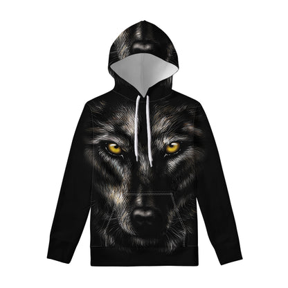 Black Wolf Portrait Print Pullover Hoodie