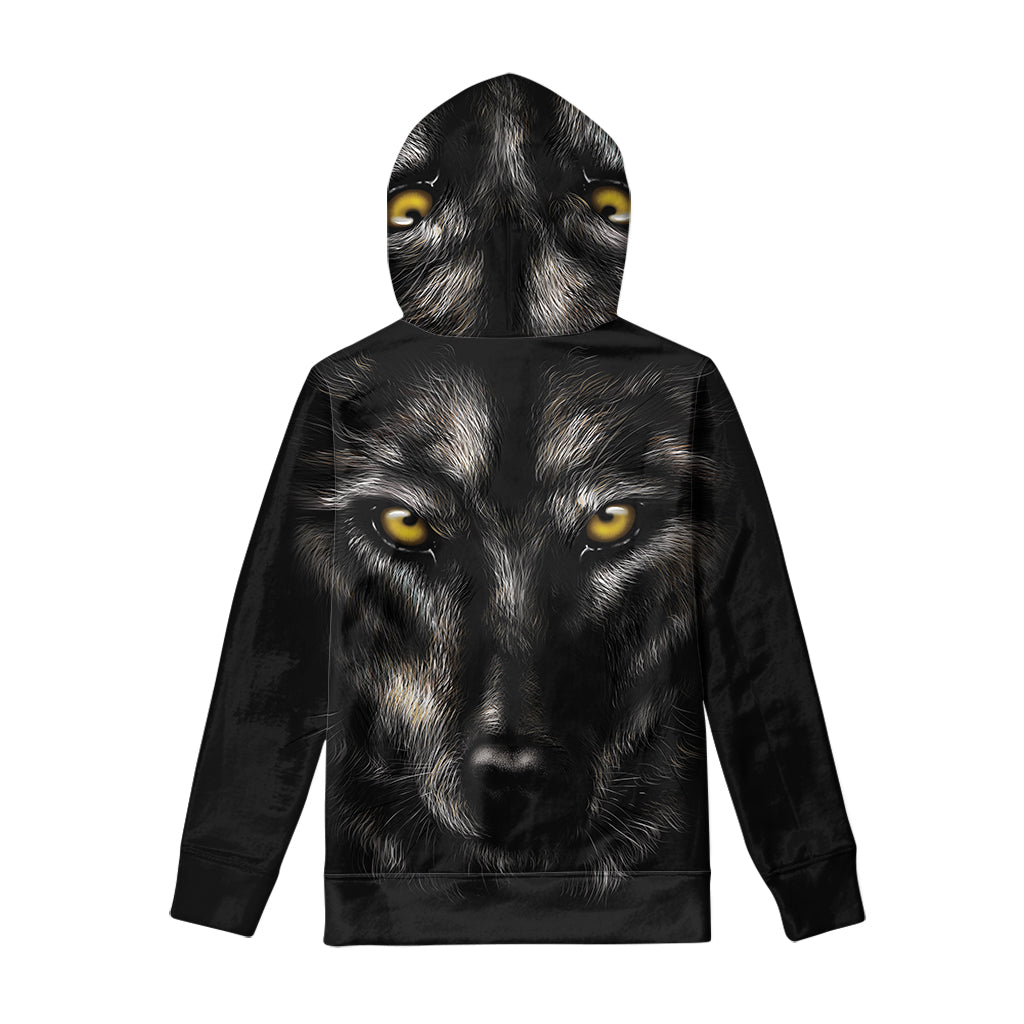 Black Wolf Portrait Print Pullover Hoodie