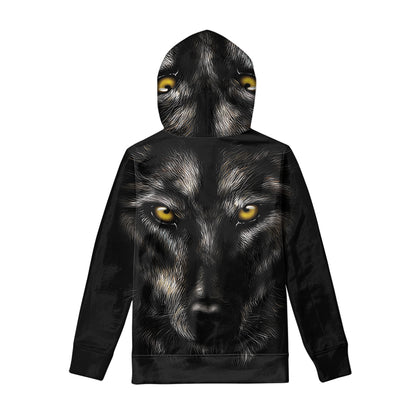 Black Wolf Portrait Print Pullover Hoodie