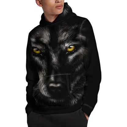 Black Wolf Portrait Print Pullover Hoodie