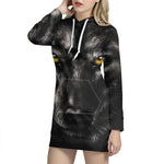 Black Wolf Portrait Print Pullover Hoodie Dress