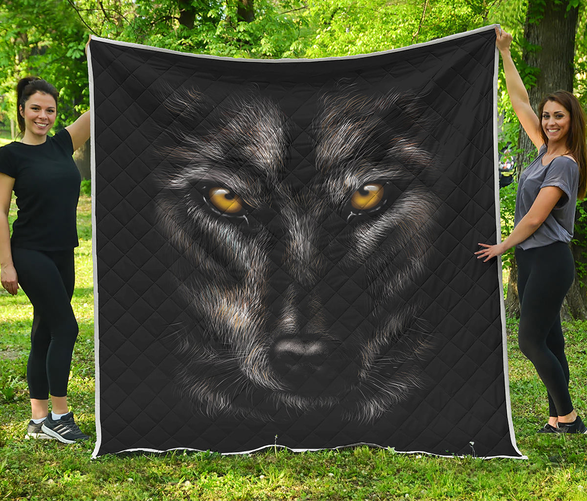 Black Wolf Portrait Print Quilt