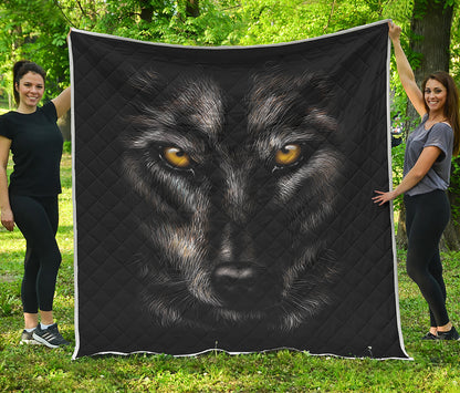 Black Wolf Portrait Print Quilt