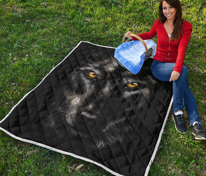 Black Wolf Portrait Print Quilt