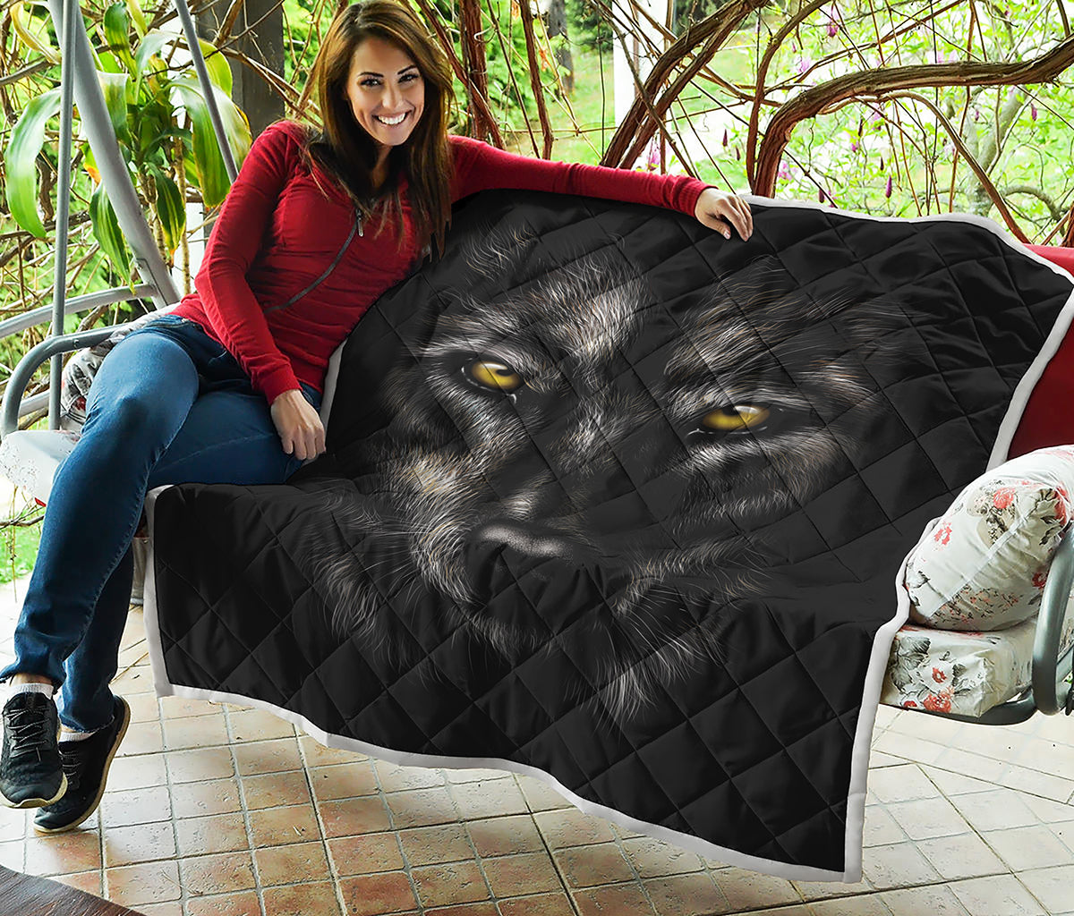 Black Wolf Portrait Print Quilt