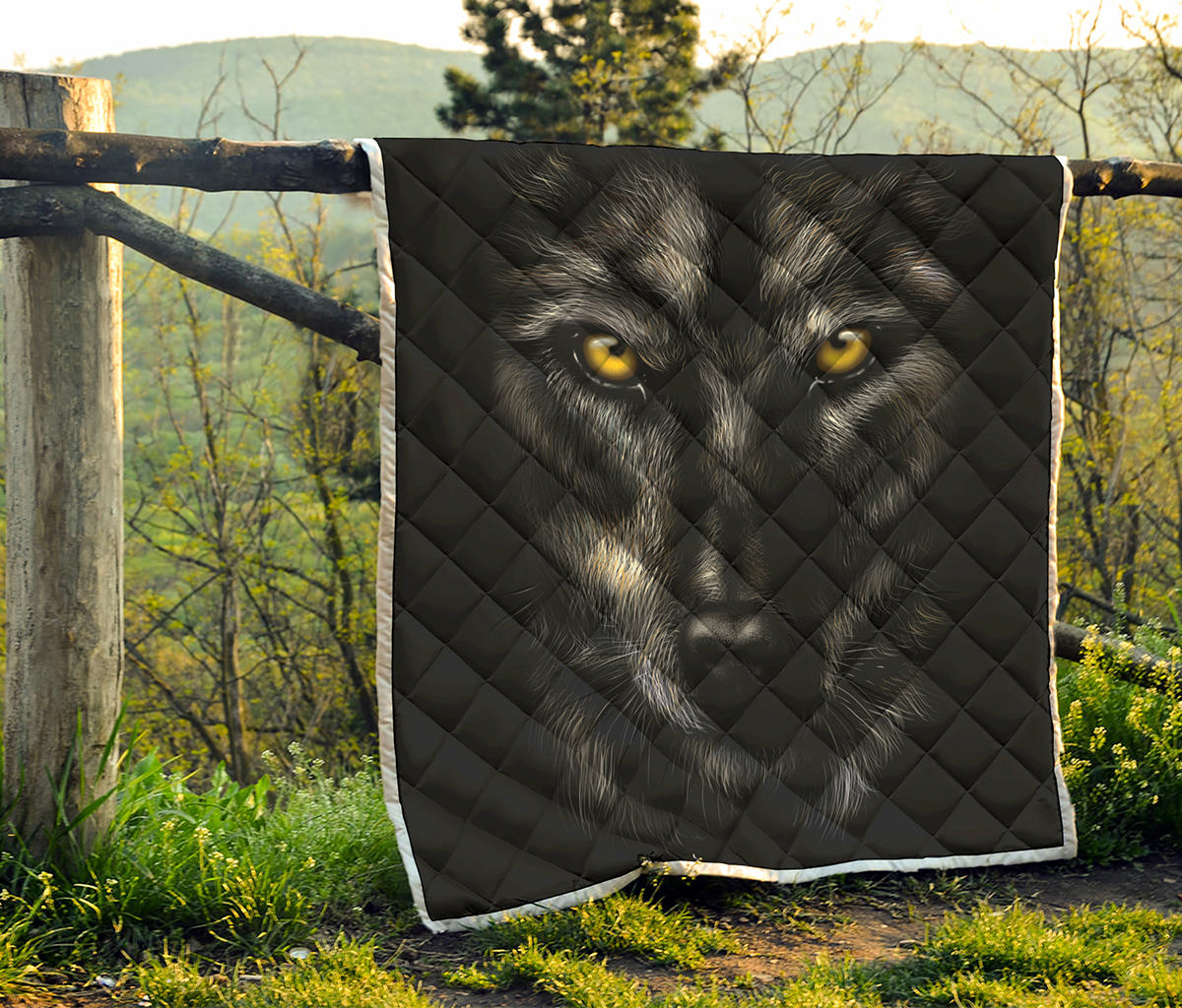 Black Wolf Portrait Print Quilt