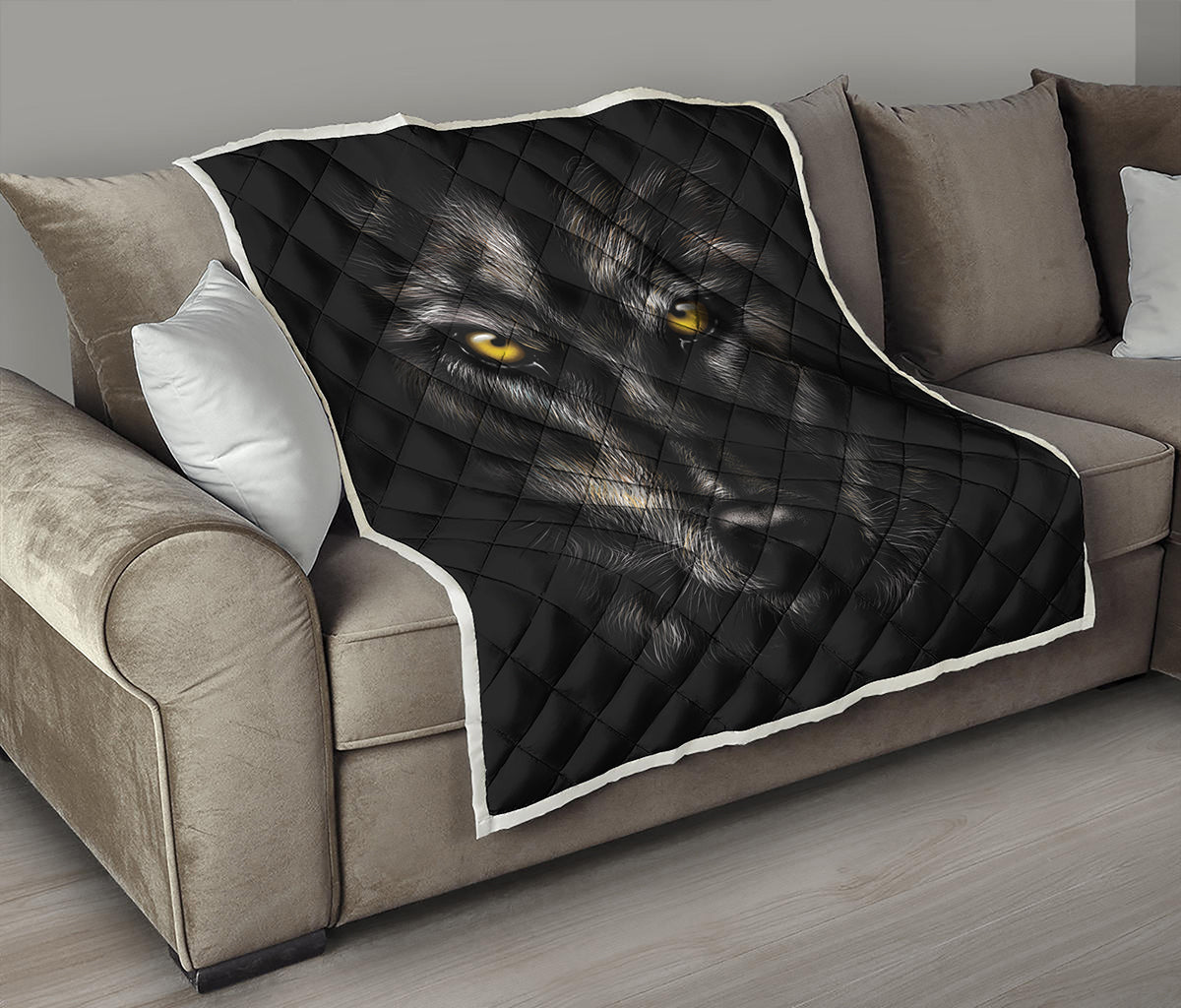 Black Wolf Portrait Print Quilt