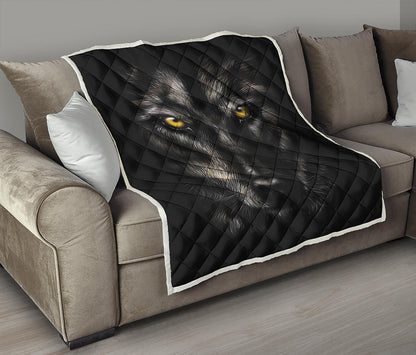 Black Wolf Portrait Print Quilt