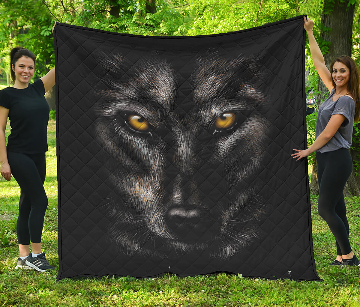 Black Wolf Portrait Print Quilt